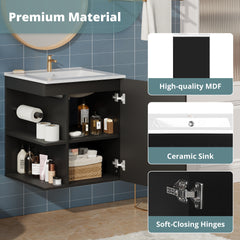20" Wall Mounted Bathroom Cabinet with Side Cabinet Combo, Bathroom Cabinet with Soft-Closing Door, Modern Bathroom Vanity with Sink