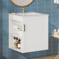 20" Wall Mounted Bathroom Cabinet with Side Cabinet Combo, Bathroom Cabinet with Soft-Closing Door, Modern Bathroom Vanity with Sink