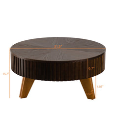 31.5" Retro Round Coffee Table with Storage Space, Suitable for Living Room and Office, Brown