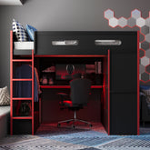Full Size Wood Loft Bed with Desk,Wardrobe,Ample Storage Space,and RGB Light, Red(OLD SKU:LT000261AAR)
