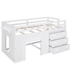 Twin Size Loft Bed with Cabinet and Shelf - White (OLD SKU:LP000501AAK)