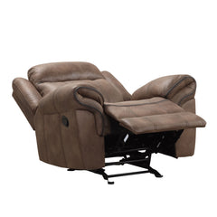 Transitional Style Contrast Welt Glider Recliner Pillow Top Arms Brown Finish Primary Living Room