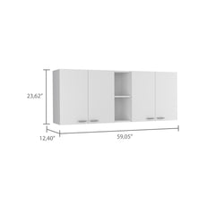 Portofino 150 Wall Cabinet, Double Door, Two External Shelves, Two Interior Shelves -White