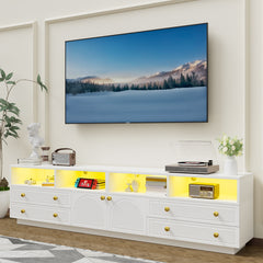 TV Stand for TVs up to 100", High-Gloss TV Entertainment Center with LED Lights and Storage for Living Room, White