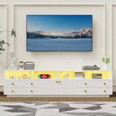 TV Stand for TVs up to 100", High-Gloss TV Entertainment Center with LED Lights and Storage for Living Room, White