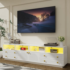 TV Stand for TVs up to 100", High-Gloss TV Entertainment Center with LED Lights and Storage for Living Room, White