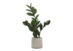 Artificial Plant, 20" Tall, Zz, Indoor, Faux, Fake, Table, Greenery, Potted, Real Touch, Decorative, Green Leaves, Grey Cement Pot
