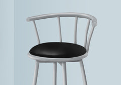 Barstool, Set Of 2, Swivel, Bar Height, Grey Metal, Black Leather Look, Contemporary, Modern