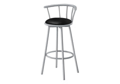 Barstool, Set Of 2, Swivel, Bar Height, Grey Metal, Black Leather Look, Contemporary, Modern