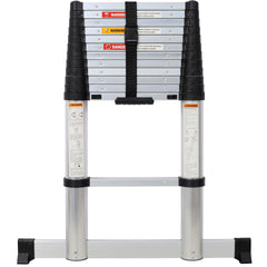 12.5FT Telescopic Ladder Aluminum Ladder with Non-Slip Feet, Slow Down Safety Function With Stabilizer Portable Extension Ladder for Household and Outdoor Working, 330lb Capacity Silver
