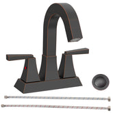 Bathroom Sink Faucet Oil Rubbed Bronze 2-Handle 4 Inch Center-Set Bathroom Sink Faucet, Sink Drain with Overflow Hole and 2 Supply Lines Included, Modern Vanity Basin Faucet
