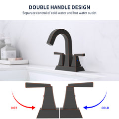 Bathroom Sink Faucet Oil Rubbed Bronze 2-Handle 4 Inch Center-Set Bathroom Sink Faucet, Sink Drain with Overflow Hole and 2 Supply Lines Included, Modern Vanity Basin Faucet