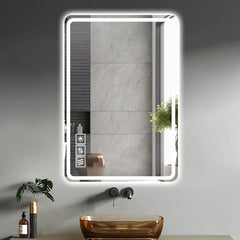 24X40 Inch LED Bathroom Mirror Vanity Mirrors with Front Lights Wall Mounted Anti-Fog Frameless Make Up Mirror with Light 5 mm Copper-Free Silver Mirror Horizontal or Vertical