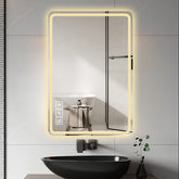 24X40 Inch LED Bathroom Mirror Vanity Mirrors with Front Lights Wall Mounted Anti-Fog Frameless Make Up Mirror with Light 5 mm Copper-Free Silver Mirror Horizontal or Vertical