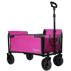 All-in-One Convertible Folding 4-Wheel Trolley with Bench Seat and Dog Leash - Heavy Duty Foldable Utility Trolley for Camping, Beach, Shopping - Versatile Seating and Storage Space, pink