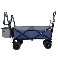 With Push Handle, 480Lbs Collapsible Wagon with Canopy, Wagon cart with 7" All-Terrain Wheels, Lightweight Foldable Wagon, Large Capacity for Camping, Shopping, Sports, and Garden Use, dark blue