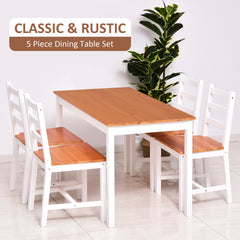 HOMCOM Dining Table Set for 4, 5 Piece Modern Kitchen Table and Chairs, Wood Dining Room Set for Small Spaces, Breakfast Nook, White