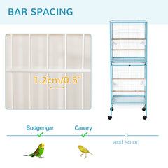 PawHut Large Bird Cage with 1.7 ft. Width for Wingspan, Bird Aviary Indoor with Multi-Door Design, Fit for a Canary, Finch, Conure, 55", Light Blue