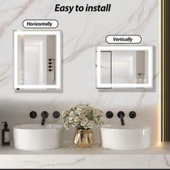 24 x 32 Inches LED Bathroom Mirror with Front and Backlit,Anti-Fog,3 Colors and Dimmable Light,Tempered Glass