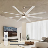 8 PCS Plywood Reversible Blades Ceiling Fan With Light Kit 3 Color Dimmable LED, DC 6 Speed ,Remote Control Ceiling Fan 84INCH (Sliver + Nickel )