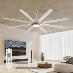8 PCS Plywood Reversible Blades Ceiling Fan With Light Kit 3 Color Dimmable LED, DC 6 Speed ,Remote Control Ceiling Fan 84INCH (Sliver + Nickel )