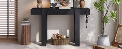 TREXM Rustic Minimalist Console Table with Hidden Drawer, Side Power Outlet,Wood Entryway Table for Entryways, Living Rooms and Home Offices(Black)