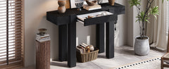 TREXM Rustic Minimalist Console Table with Hidden Drawer, Side Power Outlet,Wood Entryway Table for Entryways, Living Rooms and Home Offices(Black)