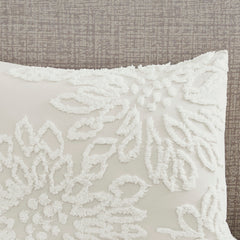 3 Piece Tufted Cotton Chenille Floral Comforter Set Off-White Full/Queen