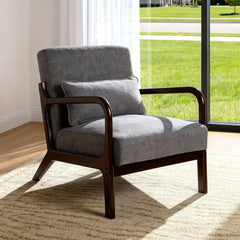 Mid Century Modern Armchair, Accent Chair with Solid Wood Frame and Detachable Lumbar Pillow for Living Room, Bedroom, Office(Antique Dark Grey)
