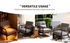 Mid Century Modern Armchair, Accent Chair with Solid Wood Frame and Detachable Lumbar Pillow for Living Room, Bedroom, Office(Antique Dark Grey)