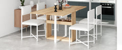 TOPMAX Modern Compact 63inch 5-Piece Extendable Dining Table Set, Foldable Square Kitchen Table Set with Storage Rack and 4 PU Leather Upholstered Dining Chairs for Small Places, White