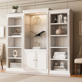 78.75'' Tall 3-Pieces Bookcase, Display Cabinet with 5 Colors Adjustable LED Ceiling Light, Retro style Bookshelves with tempered glass shelves for Living Room, Office, Studio or Workspace, White