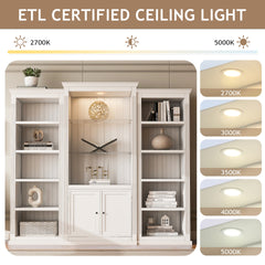 78.75'' Tall 3-Pieces Bookcase, Display Cabinet with 5 Colors Adjustable LED Ceiling Light, Retro style Bookshelves with tempered glass shelves for Living Room, Office, Studio or Workspace, White