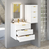 24inch Wall Mounted Floating Cabinet with Side Cabinet Combo, Rectangular Vanity, Small Bathroom Sink With Single Faucet Hole and Overflow, Modern Bathroom Cabinet with Ceramic Basin Sink