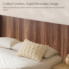 Wood Headboard Queen Size, 64.4" Wide Wooden Queen Headboard Only, Modern Farmhouse Headboards, Wall Mounted Fluted Panel, Wingback Boho Headboards, Walnut
