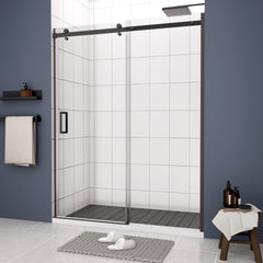 Glass shower door, sliding door, with 5/16" tempered glass and Matted Black finish 4874