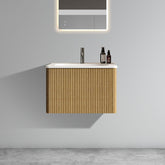 U055-Etna24W-306 Etna 24" Striped Natural Oak Bathroom Vanity with White Ceramic Sink, Wall Mounted Floating Bathroom Vanity for Modern Bathroom, Pre-assembled