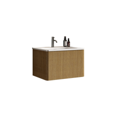 U055-Etna24W-306 Etna 24" Striped Natural Oak Bathroom Vanity with White Ceramic Sink, Wall Mounted Floating Bathroom Vanity for Modern Bathroom, Pre-assembled