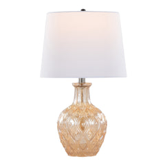 Gloria Round 20" Contemporary Glass Accent Lamp in Clear Champagne Lustre Glass, Chrome Metal and White Linen Shade from Grandview Gallery by LumiSource - Set of 2