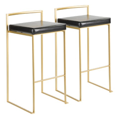 Fuji Contemporary-Glam Barstool in Gold with Black Faux Leather by LumiSource - Set of 2