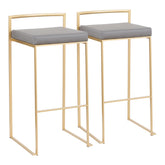 Fuji Contemporary Barstool in Gold with Grey Faux Leather by LumiSource - Set of 2