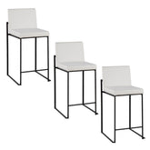 Fuji 26" Contemporary High Back Counter Stool in Black Steel and White Faux Leather by LumiSource - Set of 3