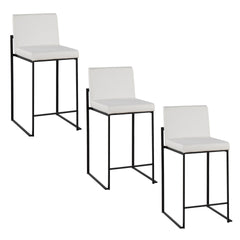 Fuji 26" Contemporary High Back Counter Stool in Black Steel and White Faux Leather by LumiSource - Set of 3