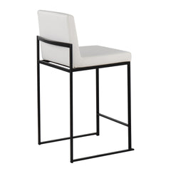 Fuji 26" Contemporary High Back Counter Stool in Black Steel and White Faux Leather by LumiSource - Set of 3
