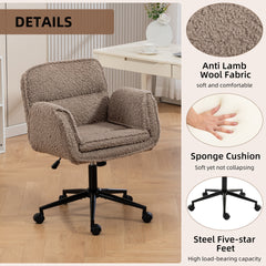 Criss Cross Chair with 5-Gear Adjustable Armrests & Wheels, Ergonomic Thickened Backrest Swivel Desk Chair for Home Office, Vanity, Bedroom and Living Room,brown Teddy fleece
