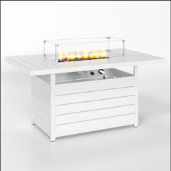 54.3 Inches Outdoor Patio White Aluminum Fire Pit Table, 50000 BTU CSA Certified Propane Gas Fire Pit, Rectangular Fire Table w/Stainless Burner, Lava Rock, Waterproof Cover