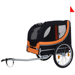 Large Folding Bike Trailer for Dogs – 66LB Capacity All-Terrain Pet Carrier, Durable Steel Frame for Cycling, Jogging, Camping & Outdoor Adventures, Black- Orange