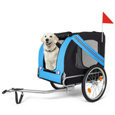 Large Folding Bike Trailer for Dogs – 100LB Capacity All-Terrain Pet Carrier, Durable Steel Frame for Cycling, Jogging, Camping & Outdoor Adventures, Black- Blue