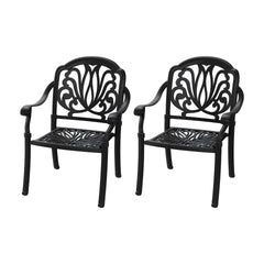 Cast Aluminum Patio Dining Chair 2PCS With Black Frame and Brown Cushions