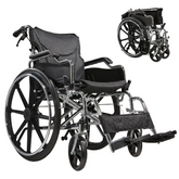 Folding Manual Transport Wheelchair, 18" Seat With Front and Rear Locking Hand Brakes, 24" Quick Release Rear Wheels,Bright Silver